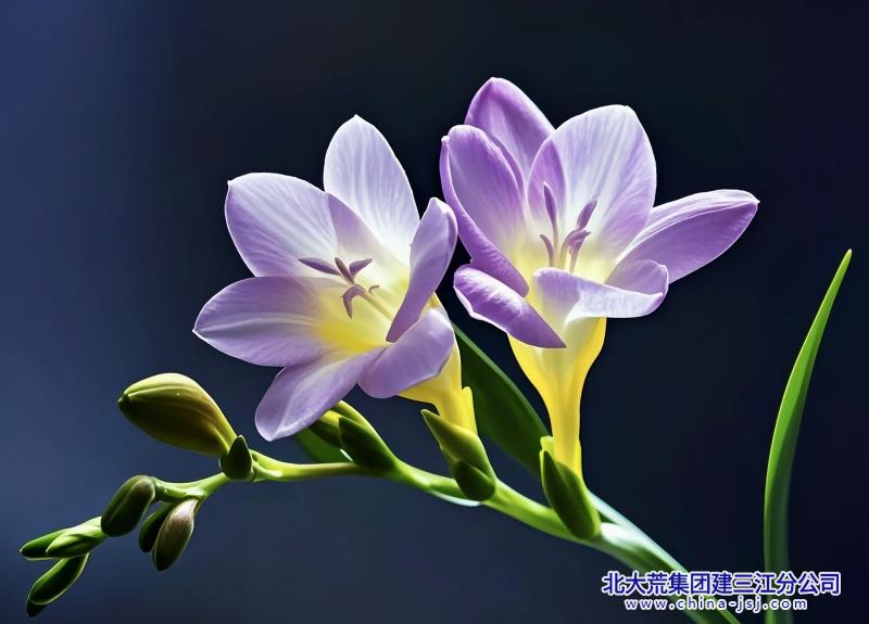 紫瓣黄心映碧丛 香雪兰绽韵无穷.jpg